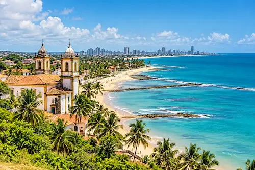tropical coast with colonial church